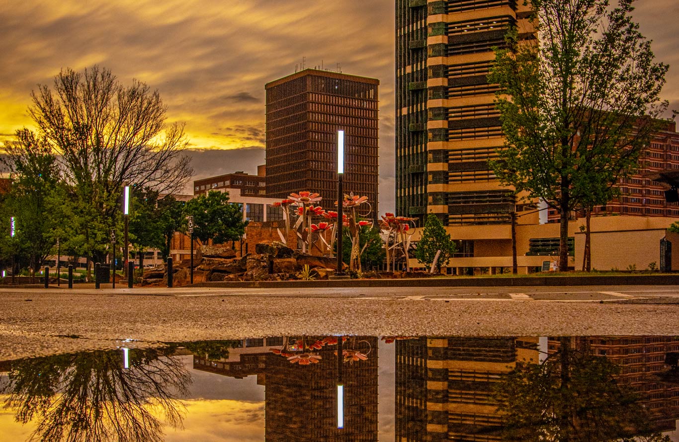 A drone picture of downtown Bartlesville, OK